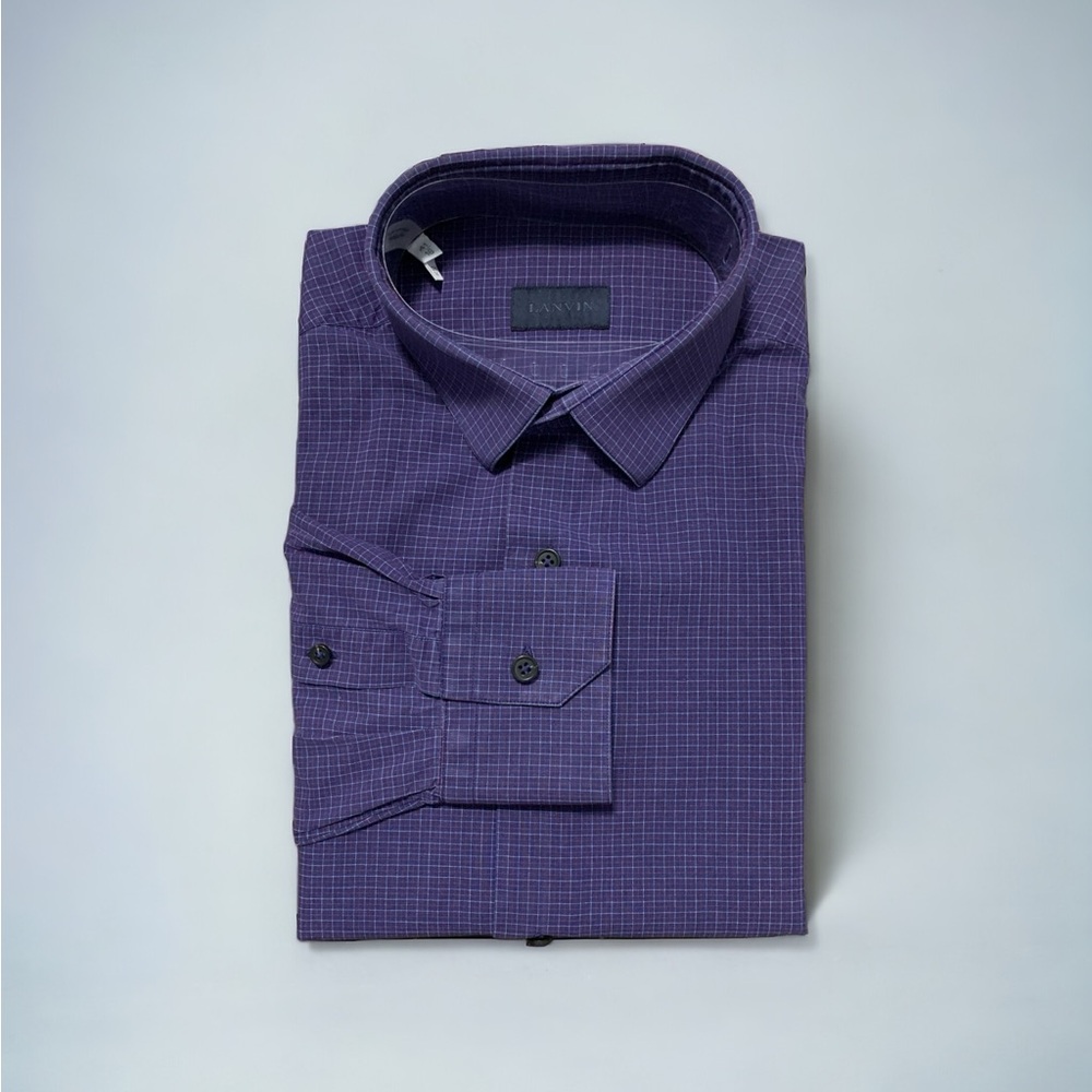 Lanvin Cotton / Flax Blend Micro Plaid Shirt In Blue | Size 41